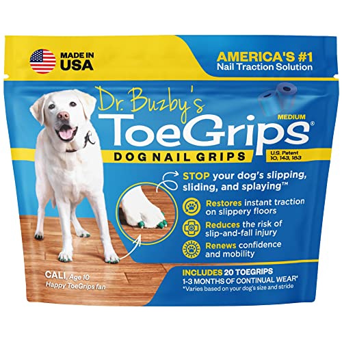 Dr Buzby's Medium ToeGrips for Dogs,Instant Traction on Wood/Hardwood Floors,Dog Anti Slip Relief,Dog Grippers for Senior Dogs,Stop Sliding Instantly,Rubber Nails for Dogs,1 pack (20 grips)