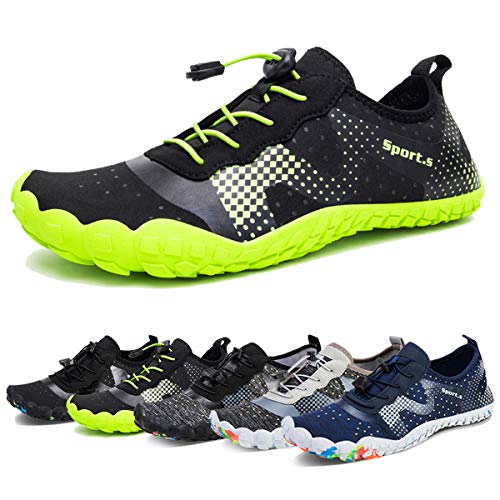 WateLves Water Shoes for Men Women Barefoot Quick-Dry Aqua Sock Outdoor Athletic Sport Shoes Kayaking Boating Hiking Surfing Walking (A-Black/Green, 44)