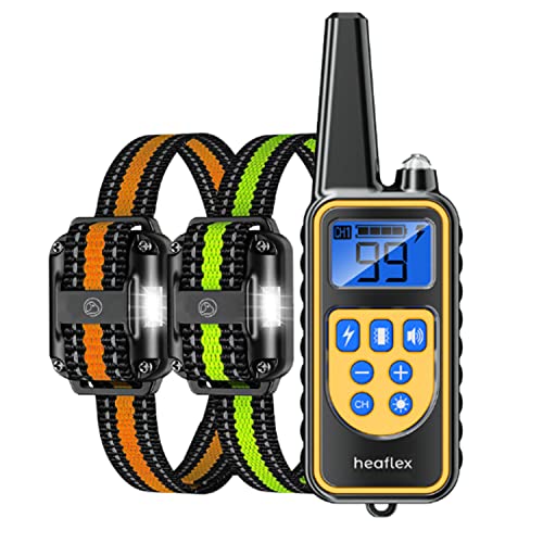 Heaflex Dog Shock Collar with Remote, Dog Training Electric Collar, Waterproof Rechargeable, 1640ft Dog Shock Collar with LED Light, Beep, Vibration, Shock for Medium/Large 3 Electronic Collars Dogs