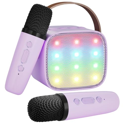 VERKB Mini Karaoke Machine with 2 Wireless Microphones for Kids, Kids Toys for Girls and Boys, Portable Bluetooth Speaker Gift for Girls 4, 5, 6, 7, 8+ Year Old Birthday Party (Purple)