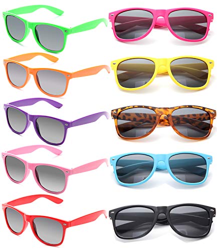 Eyegla Wholesale Colorful Neon 80s Sunglasses Bulk for Adults Party Favors Retro Classic Shades Mixed10 Pack