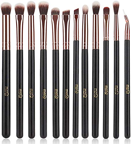 MSQ Eye Makeup Brushes 12pcs Rose Gold Eyeshadow Makeup Brushes Set with Soft Synthetic Hairs & Real Wood Handle for Eyeshadow, Eyebrow, Eyeliner, Blending(without bag)