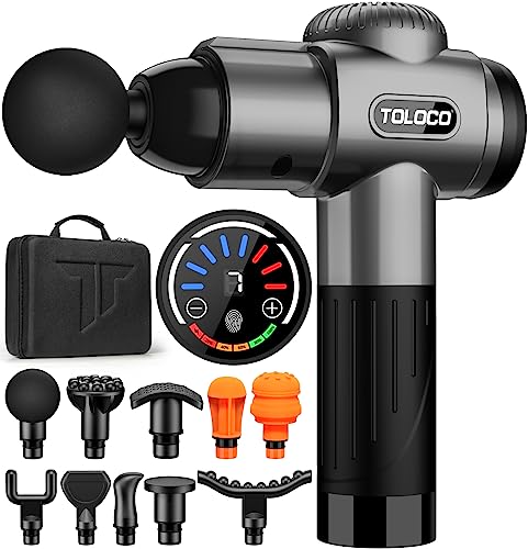 TOLOCO Massage Gun, Deep Tissue Back Massager for Athletes with 10 Massage Heads, Electric Muscle Percussion Massager for Any Pain Relief, Mothers Day Gifts from Mom, Grey