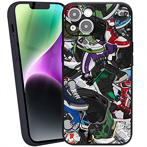 PTJKWX Compatible with iPhone 13 Case for Men Boys - Black Soft TPU Upgraded [Camera Protection] Rubber Protective Anti-Slip Shockproof Fashion Case Phone Case for iPhone 13 6.1 inch Shoe