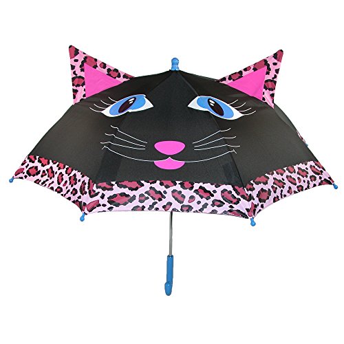 ShedRain Riley Cat Kids Umbrella for Girls & Boys - Pinch-Proof, Easy Grip Handle - Compact Children's School & Travel Umbrella with Large 38' Dome, Heavy Duty Steel Shaft & Fiberglass Ribs