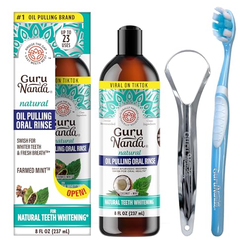 GuruNanda Coconut Oil Pulling (Mickey D), Fresh Breath & Whitening Mouthwash, 7 Essential Oils & Vitamins for Healthy Teeth & Gums, Alcohol-Free, 8 oz