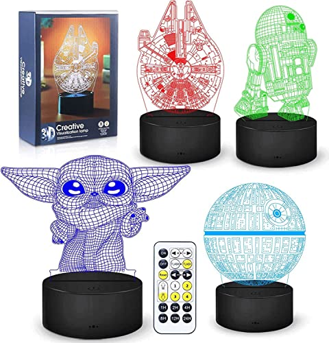 3D Illusion Night Light, 4 Patterns with Timing Function LED Lamp for Room Decor, Great Gifts for Fans