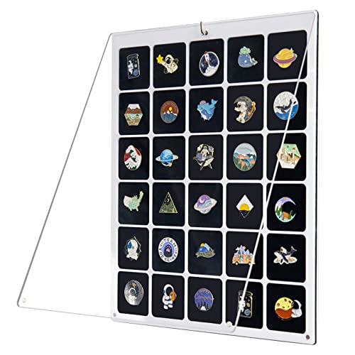 HIIMIEI Clear Acrylic Pin Collection Display Organizer, Dust-Free Table Top & Wall Pin Display Holder Board for Enamel Pin, Jewelry Pins, Pin Gift, Pin Enthusiast, Pokemon Badges (11x14, 30 Grids)