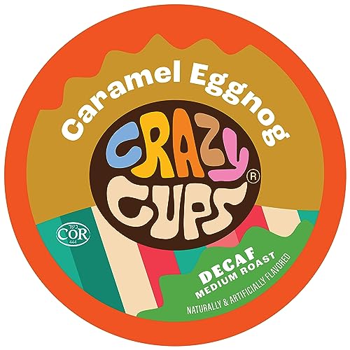 Crazy Cups Decaf Flavored Coffee Pods, Decaf Eggnog Coffee, Holiday Blend Coffee, Single Serve Coffee for Keurig K Cups Machines, Hot or Iced Coffee, Medium Roast Coffee, 22 Count