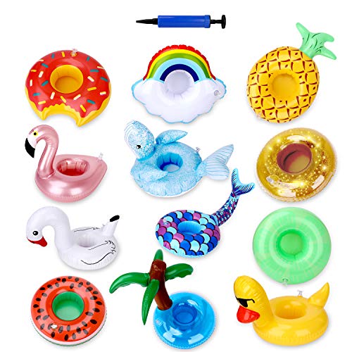 Green Vivid Inflatable Drink Holder 12 Pack,Pool Drink Holder Floats for Parties and Kids Water Fun Toys,Drink Floats for Pool[Newest Type Mermaid&Whale]