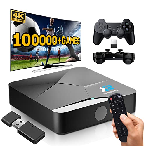Kinhank Super Console X2 Retro Game Console Built-in 100000+ Games, Android 9.0/Emuelec 4.5 Game System, S905X2 Chip, 4K UHD Output,2.4G/5G, BT 5.0