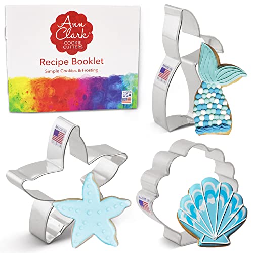 Mermaid Ocean Cookie Cutters 3-Pc Set Made in USA by Ann Clark, Mermaid Tail, Starfish, Seashell