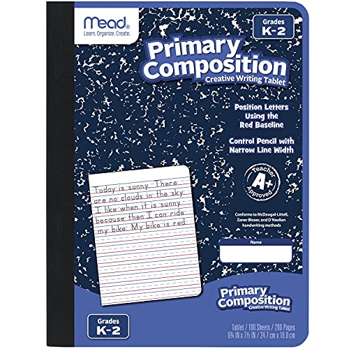 Mead Primary Composition Notebook, Wide Ruled Paper, Grades K-2 Writing Workbook, 9-3/4' x 7-1/2', 100 Sheets, Blue Marble (09902)