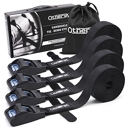 Otherya 1' x 12 Ft Motorcycle Tie Down Straps (4 Pack) Lab Tested 1100lb Break Strength, Steel Cambuckle Tiedown Set with Integrated Soft Loops - Offers More Security Than Rope