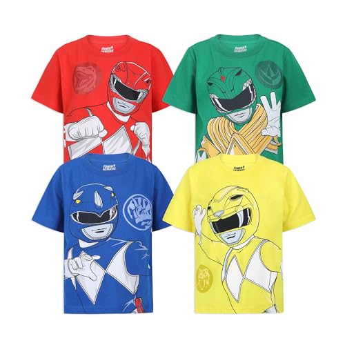 Power Rangers Boys’ Short Sleeve T-Shirt 4 Pack for Little Kids – Red/Yellow/Blue/Green