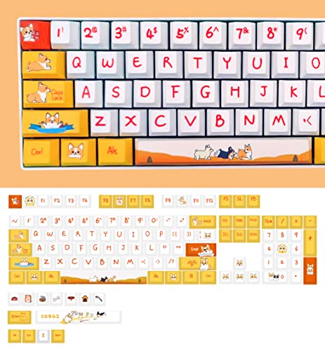 Corgi Dog Keycaps for Cherry MX Switches Cute Pets Mechanical Gaming Keyboard, PBT Key Caps Set（English Version）