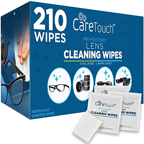 Care Touch Lens Cleaning Wipes for Eyeglasses, 210ct - Individually Wrapped, Eye Glass Cleaning, Lens Wipes for Glasses/Sunglasses, Packaging May Vary
