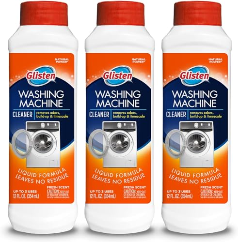 Glisten Washing Machine Cleaner, Helps Remove Odor, Buildup, and Limescale, Fresh Scent, 12 Ounce Bottle 3-Pack