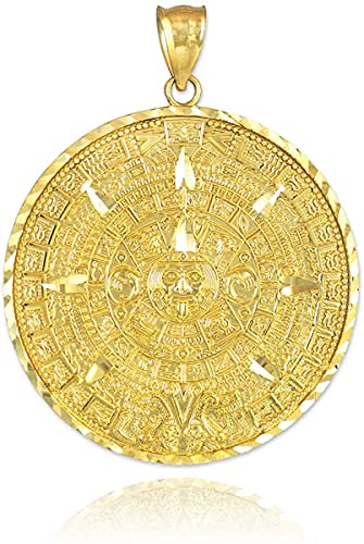 10k Yellow Gold Aztec Mayan Calendar Pendant Charm, 1.2' Diameter