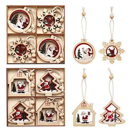 Osborri Christmas Ornaments 2023 Wooden Christmas Tree Ornaments Set, 24 Pcs 3.0' Wood Christmas Hanging Decoration Ornaments with Ropes for Christmas Tree Decorations