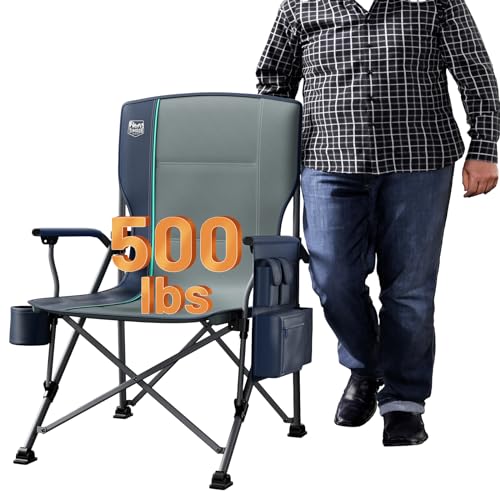 TIMBER RIDGE Oversized Folding Camping Chair High Back Heavy Duty for Adults Support up to 500lbs with Cup Holder, Side Pocket Cooler Bag