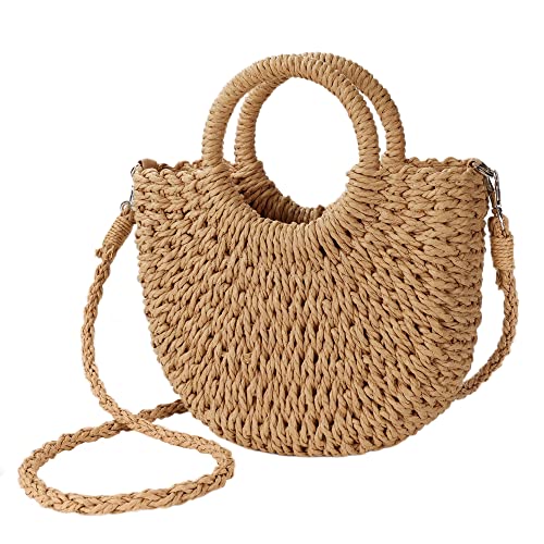 Youjaree Womens Small Straw Crossbody Handbag Handmade Woven Shoulder Bag Purse for Summer (Brown)