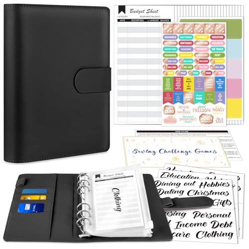 Sooez Budget Binder with Money Saving Challenge, Money Saving Binder with Cash Envelopes, Expense Sheets, Challenge Tracker & Category Labels, Envelope Savings Challenges Book for Home Office School