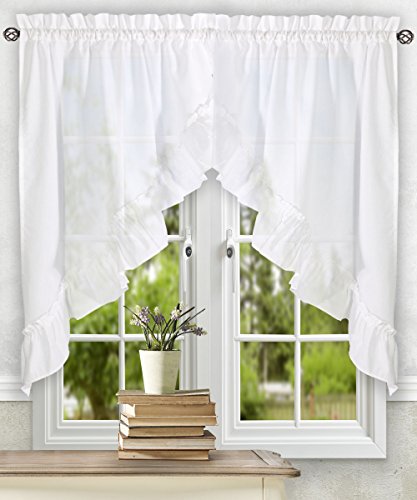 Ellis Curtain Stacey Ruffled Swag, 60 x 38 in, White