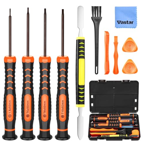 Vastar Repair Tool Kit for Xbox One 360 PS3 PS4 PS5 Controller XBOX series X|S, 12 in 1 T6 T8 T10 Xbox One Set with Cross Screwdriver 1.5, Safe Pry Tools, Cleaning Brush & Cloth in EVA Bag