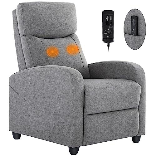 Sweetcrispy Recliner Chair for Adults, Massage Fabric Small Recliner Home Theater Seating with Lumbar Support, Adjustable Modern Reclining Chair with Padded Seat Backrest for Living Room (Deep Grey)