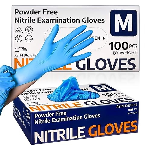 Supmedic Nitrile Exam Glove, 3.5 mil Disposable Medical Gloves Powder-Free Latex-Free, Box of 100 pcs (Blue) (Medium)