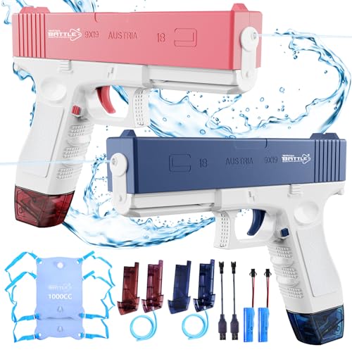Electric Water Gun for Adults & Kids, 2PCS Automatic Squirt Guns Toys, Large Capacity Water Gun, Long Range 33 FT Water Guns, Swimming Pool Beach Party and Outdoor, Summer Gifts for Boys Girls
