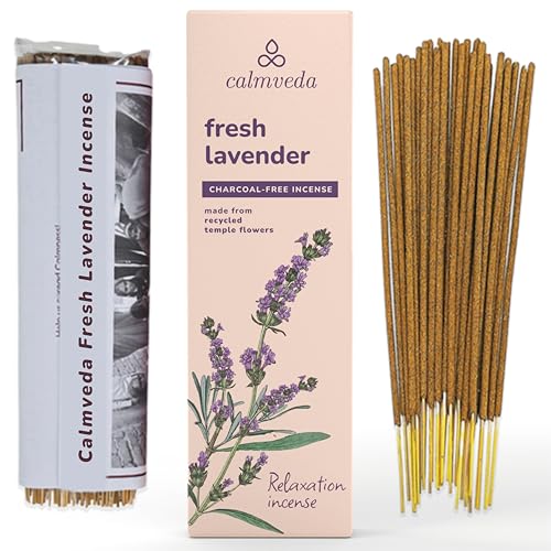 Fresh Lavender Incense for Calming - 80 Charcoal Free Incense Sticks, Made from Upcycled Flowers | Organic Incense Sticks Non Toxic | Use for Relaxation & Improves Sleep