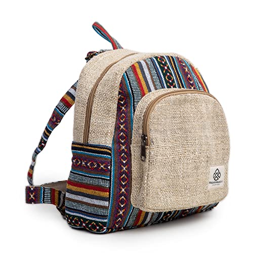 Mini Hemp Backpack Bag - Boho Eco Friendly Unisex Rustic Durable Adjustable Straps Bag by Freakmandu - Sandy White