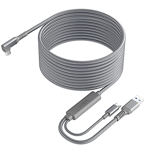 KRX Design Ultra-Charging Link Cable for Oculus/Meta Quest 2 & Quest Pro 16FT, Battery Pack Head Strap Substitute for PC VR Enthusiast, Safe and Fast, USB 3.2 A to C (Silver)