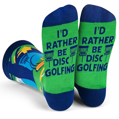 I'd Rather Be - Funny Socks For Men & Women - Gifts For Golfing, Hunting, Camping, Hiking, Skiing, Reading, Sports and more (US, Alpha, One Size, Regular, Regular, Playing Disc Golf)