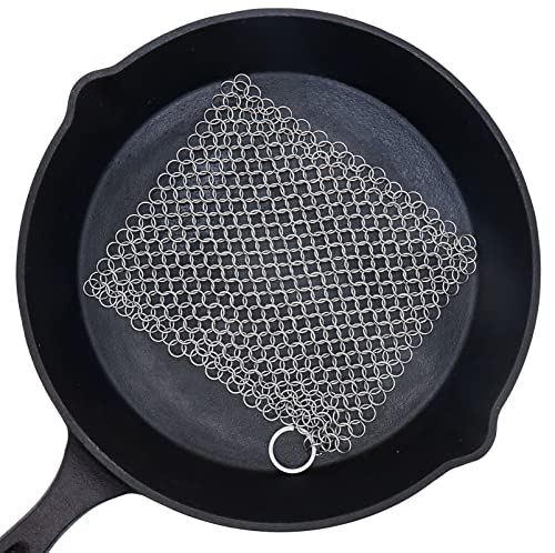 BabriInta Cast Iron Scrubber 6 Inch Stainless Steel Scrubber Cast Iron Cleaner Household Chain Scrubber for Cast Iron Pans, Skillet, Wok, Pot, Dutch Ovens Chainmail Scrubber