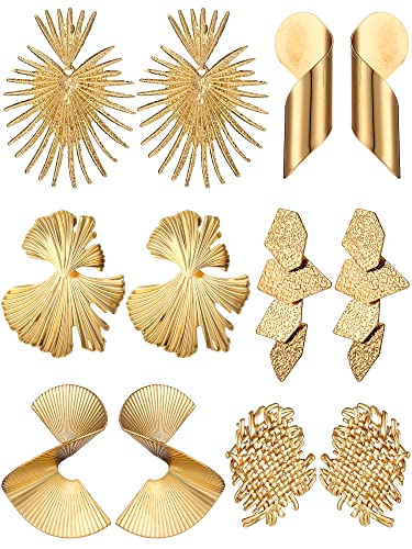 6 Pair Gold Threader Dangle Earrings Long Chain Threader Statement Tassel Drop Dangle Ear Line Eardrop Earrings Jewelry for Women Girls (Leaf Style)