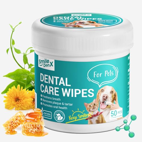 SmileDenX Dog Dental Care Wipes - Dog Teeth Cleaning Finger Wipes - Dog Tooth Brushing Kit Dental Wipes - Reduces Plaque & Freshens Breath (50 Pcs)