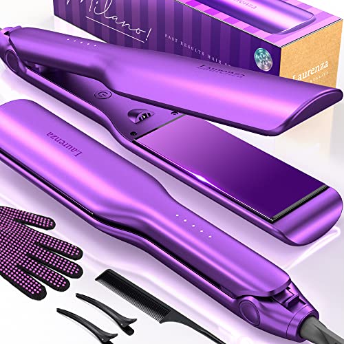 Laurenza 2-in-1 Hair Straightener & Curler, 8.5' Extra-Large Ceramic Iron with 20M Anions (Purple)