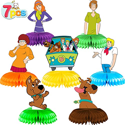 7Pcs Honeycomb Centerpieces for Scoob Doo Birthday Party Supplies, Party Decorations Double Sided Table Decorations Centerpieces Party Favors, Scoob Cake Topper Photo Booth Props Party Gifts