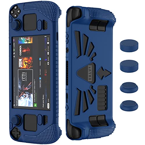SUIHUOJI Steam Deck/Steam Deck OLED Standing Protective Case, Thickening Silicone Accessories Protector, Soft Cover Skin Shell with 2 Pairs Thumb Grips, Full Protection for Valve Stream Deck (Blue)
