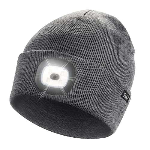 Etsfmoa Unisex Beanie with The Light Gifts for Men Dad Father USB Rechargeable Caps Grey