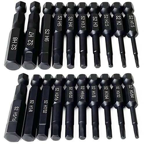 Hex Head Allen Wrench Drill Bit Set (10pc Metric & 10pc SAE), PTSLKHN Allen Wrench Drill Bits, Upgraded 1/4' Quick Release Shank Magnetic Hex Bit Set - Perfect for Ikea Type Furniture