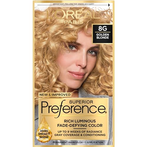 L'Oreal Paris Superior Preference Fade-Defying + Shine Permanent Hair Color, 8G Golden Blonde, Pack of 1, Hair Dye