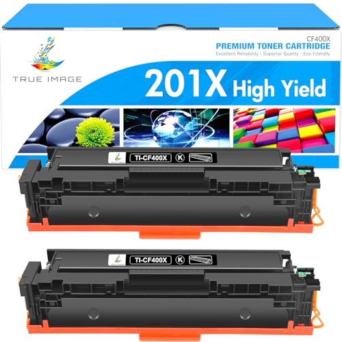 TRUE IMAGE Compatible Toner Cartridge Replacement for HP 201X CF400X 201A CF400A Color Laserjet Pro MFP M277dw M277c6 M252dw M252n M252 M277 M277n 277dw Ink Printer (Black, 2-Pack)