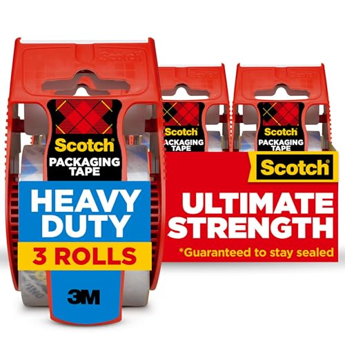 Scotch Heavy Duty Packaging Tape, 1.88' x 22.2 yd, Designed for Packing, Shipping and Mailing, Strong Seal on All Box Types, 1.5' Core, Clear, 3 Rolls with Dispenser (142-3)