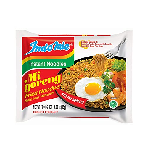 Indomie Mi Goreng Instant Stir Fry Noodles, Halal Certified, Original Flavor, 3 Ounce (Pack of 30)