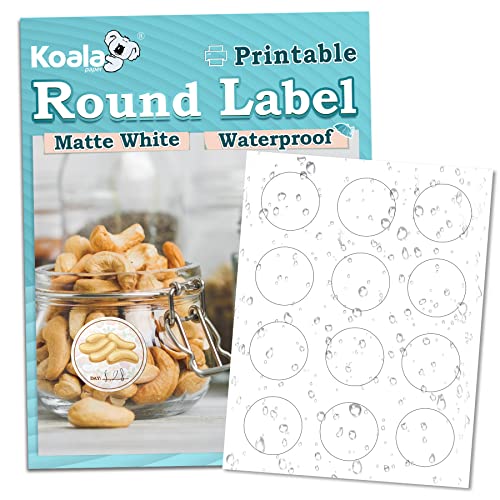 Koala Round Labels 2 Inch, Waterproof Printable Circle Labels for Inkjet and Laser Printer, Matte White, 240 Round Sticker Labels for Brand Logo Stickers, Bottle, Jar Labels