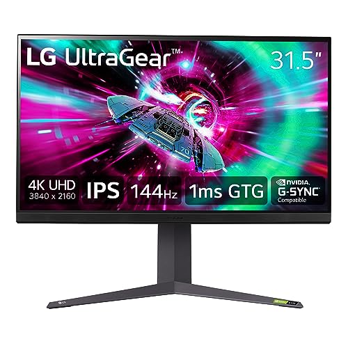 LG 32' UltraGear 4K UHD (3840x2160) Gaming Monitor, 144Hz, 1ms, VESA DisplayHDR 400, G-SYNC and AMD FreeSync Premium, HDMI 2.1, DisplayPort, 4-Pole HP Out DTS HP:X, Tilt/Height/Pivot Stand, Black